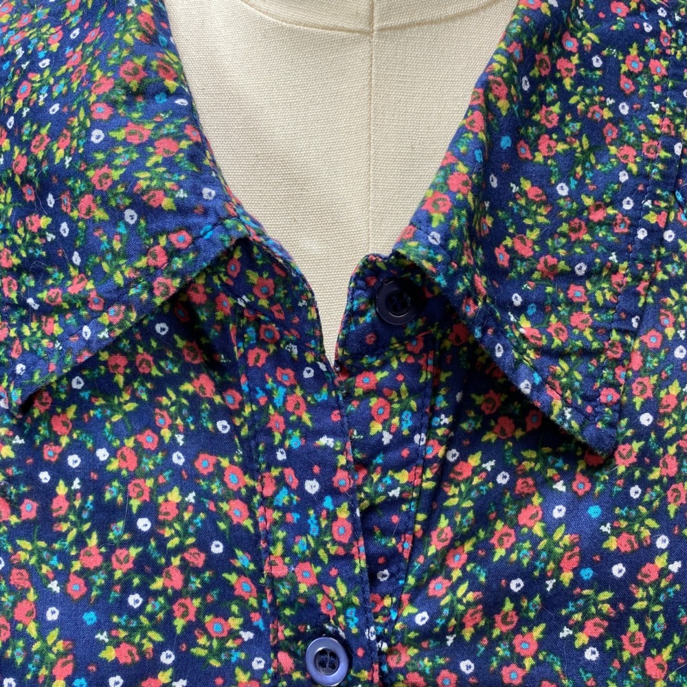 Pureโ Energy Womens Floral Print Button Shirt Long Sleeve Roll Tab Casual Mature